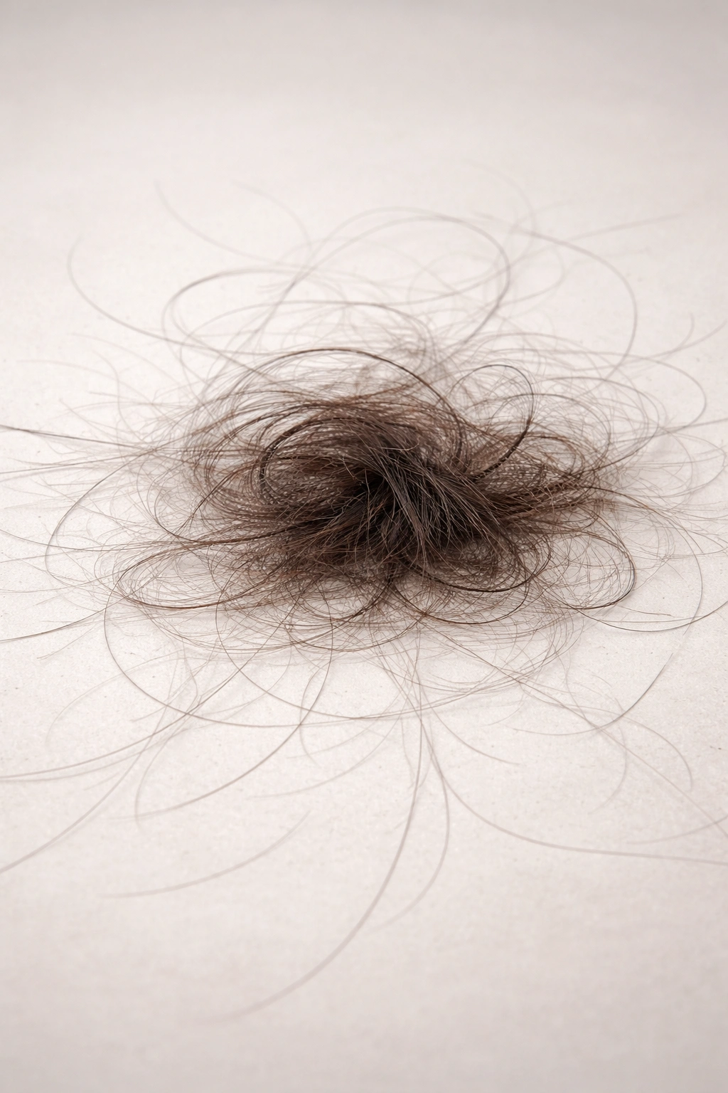 Macro view of loose hair strands signifying stress-related shedding