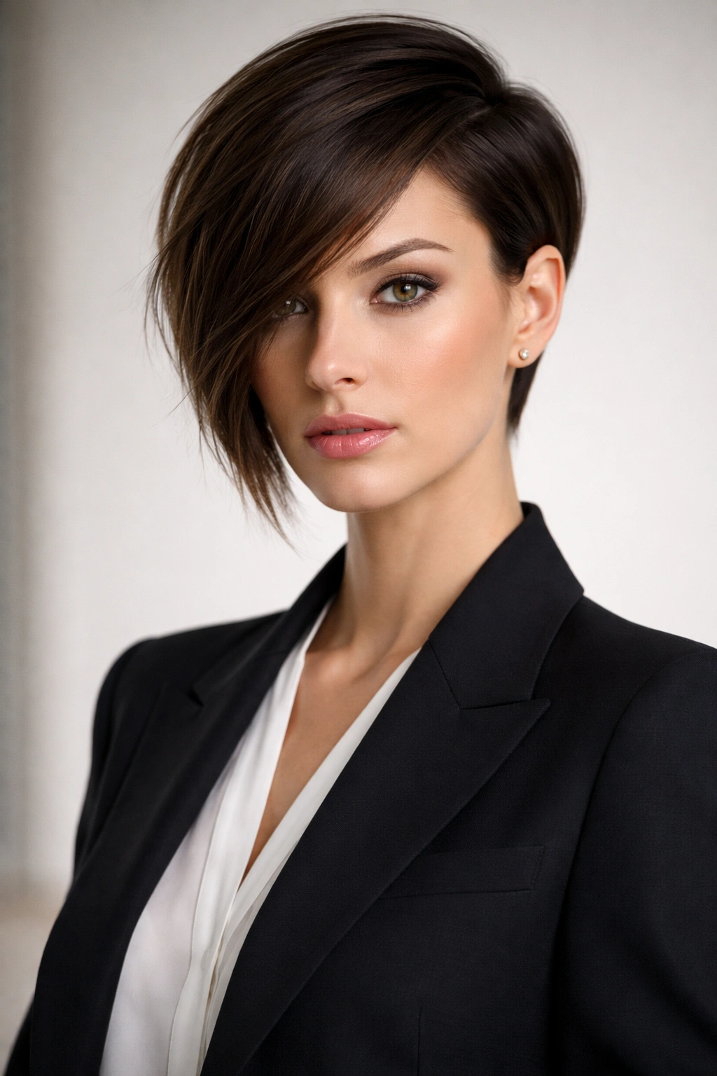 10 Professional Short Hairstyles For The Office 10 Portrait of a structured asymmetrical cut with a longer side