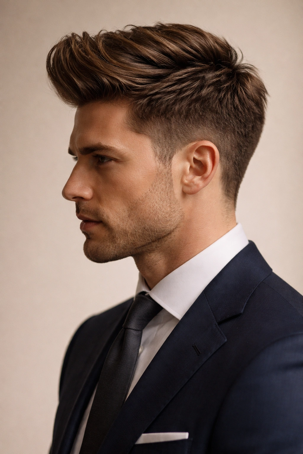 Voluminous blow-out with subtle texture from a side profile
