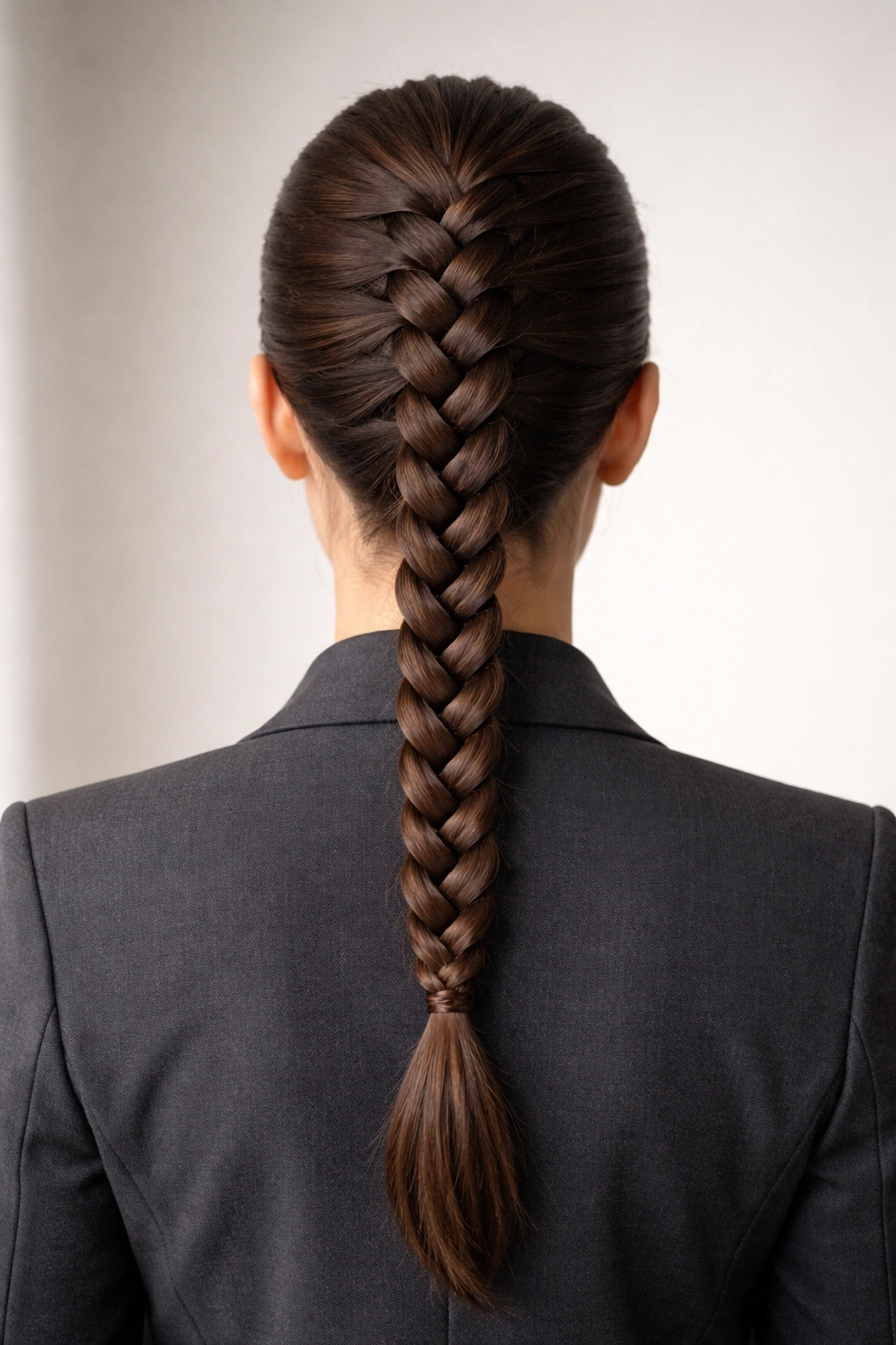 10 Hairstyles For Women In Professional Attire 4 Rear view of a single tight braid down the center back