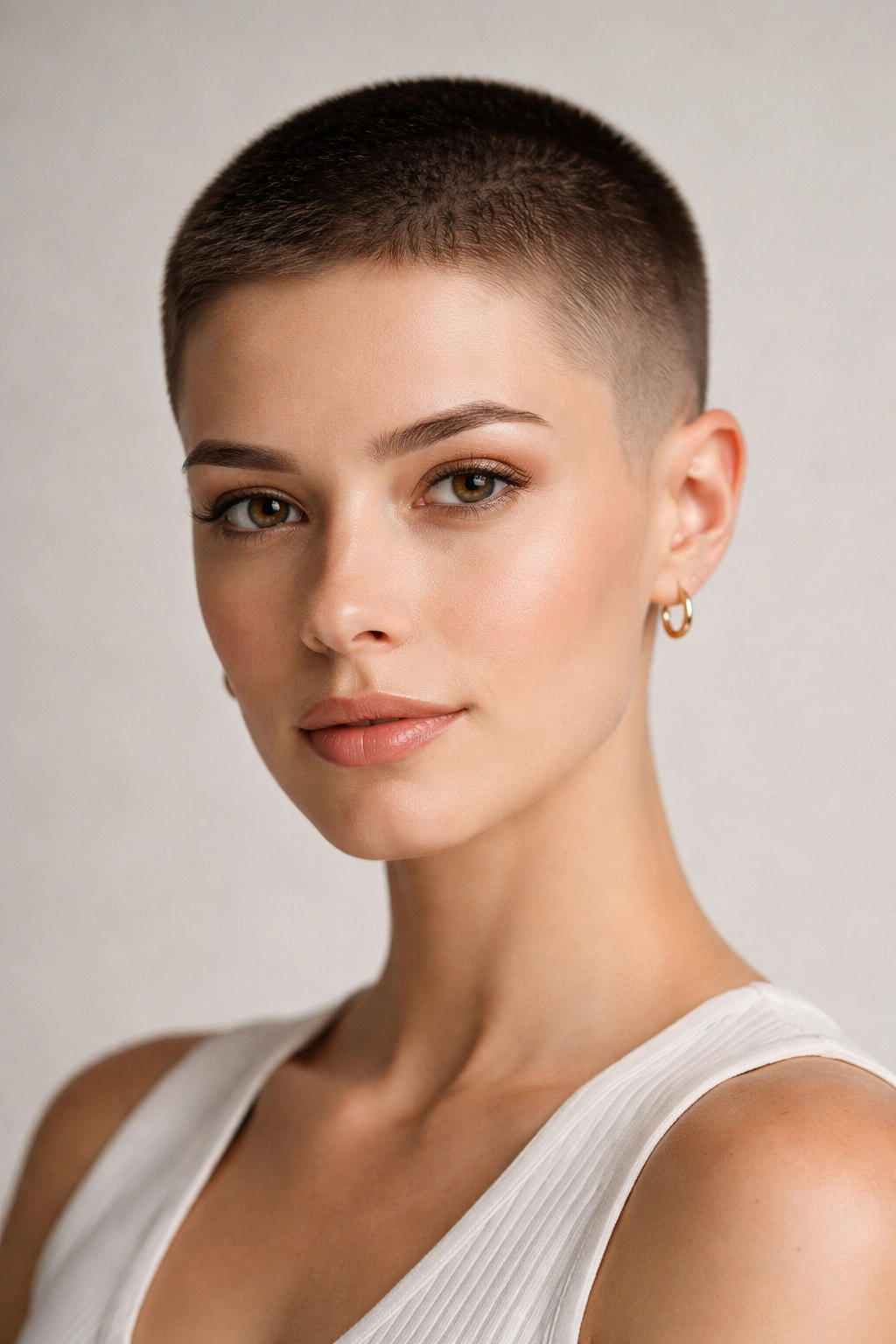 30 Short Haircuts Women Swear By And Rebook 17 Model with a structured crew cut showing precise, uniform length