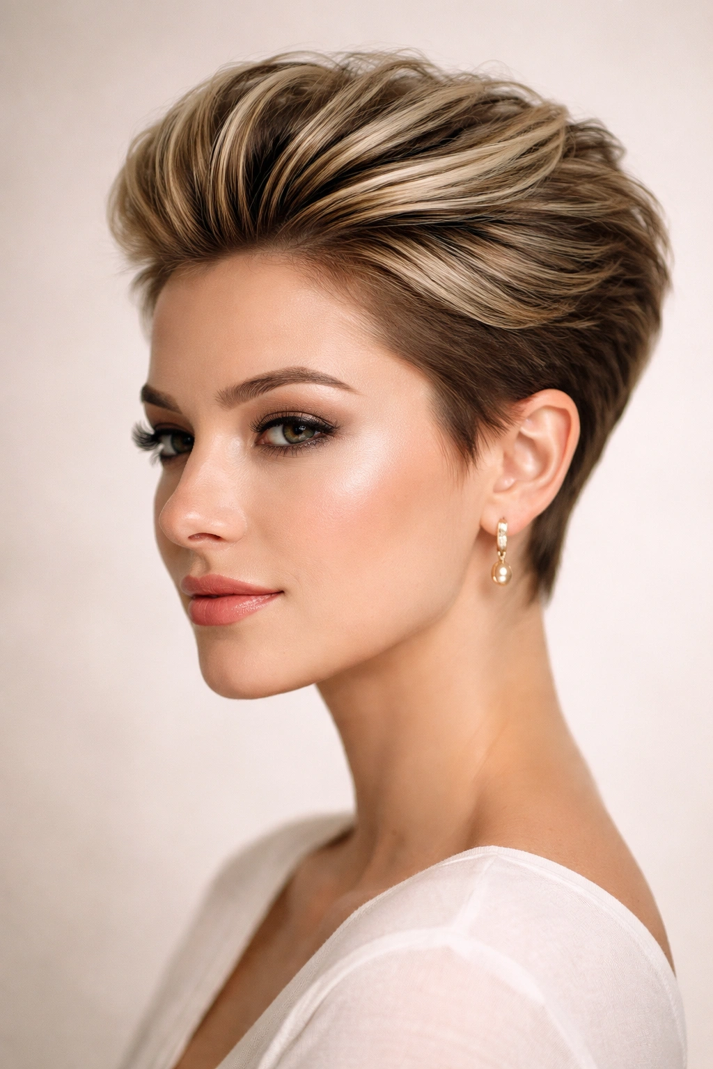 20 Very Short Haircuts That Still Look Feminine 12 Styled-back pixie with top volume and polished silhouette