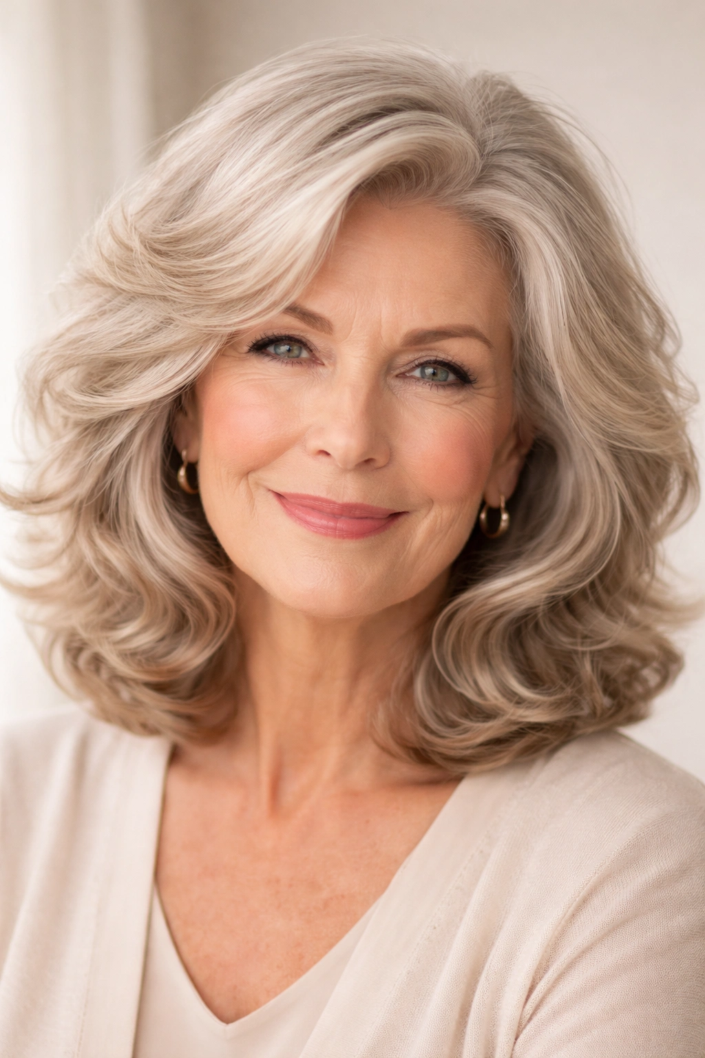 Thick hair styled with volume and soft waves
