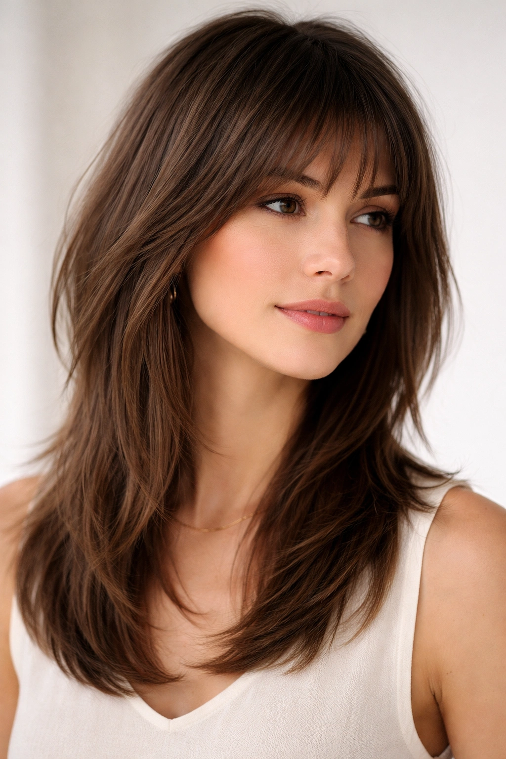15 Medium Shag Haircuts For Straight Or Wavy Hair 12 Close-up of a subtle layered shag with smooth, soft texture.