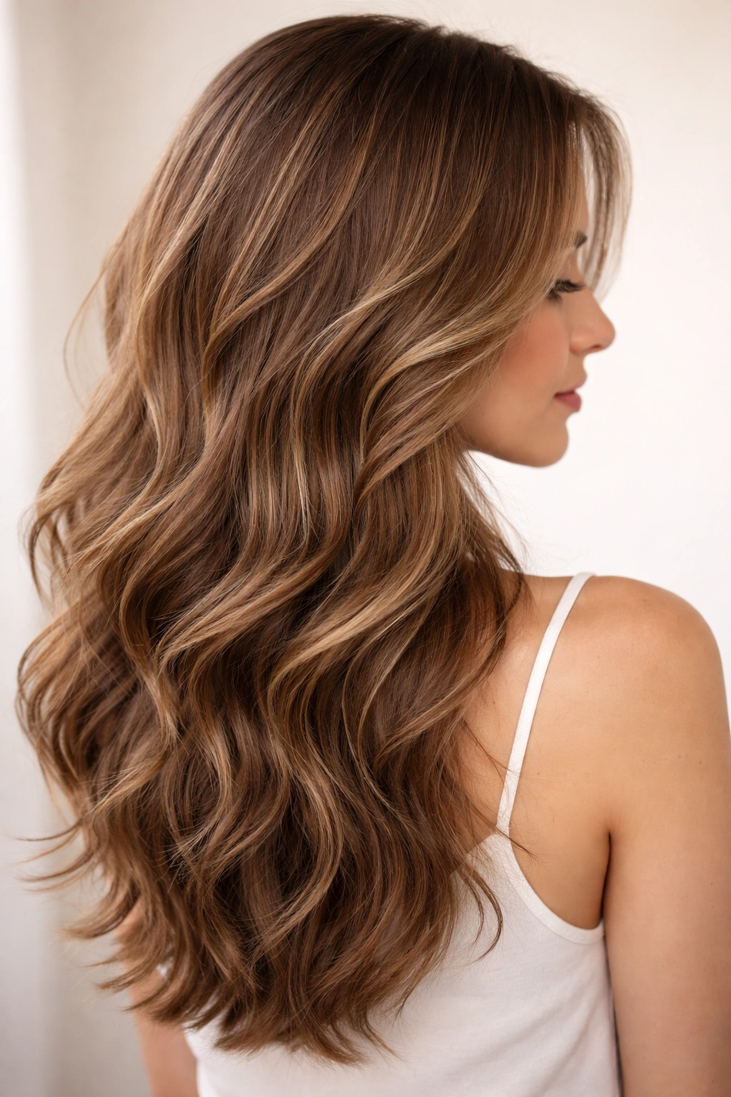 Wavy hair with subtle layered movement and gentle waves