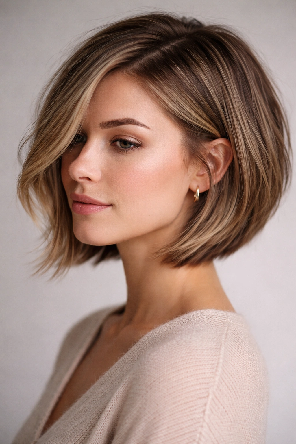 15 Angled Bob Haircuts From Subtle To Dramatic 1 Close-up portrait of subtle textured angle bob with soft layers and gentle length difference