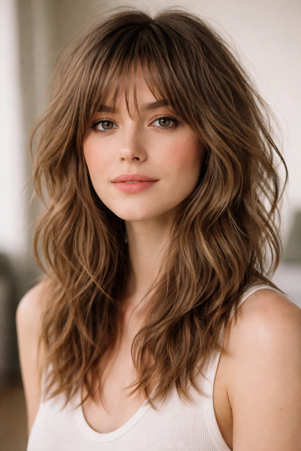 15 Shag Haircuts That Give Fine Hair More Body 8 Portrait of a person with subtle waves in a shag cut