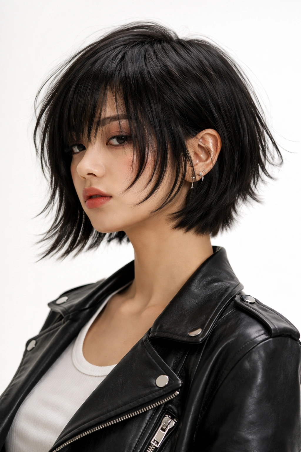 Close-up of Sukeban Bob hairstyle with jagged edges and short back.