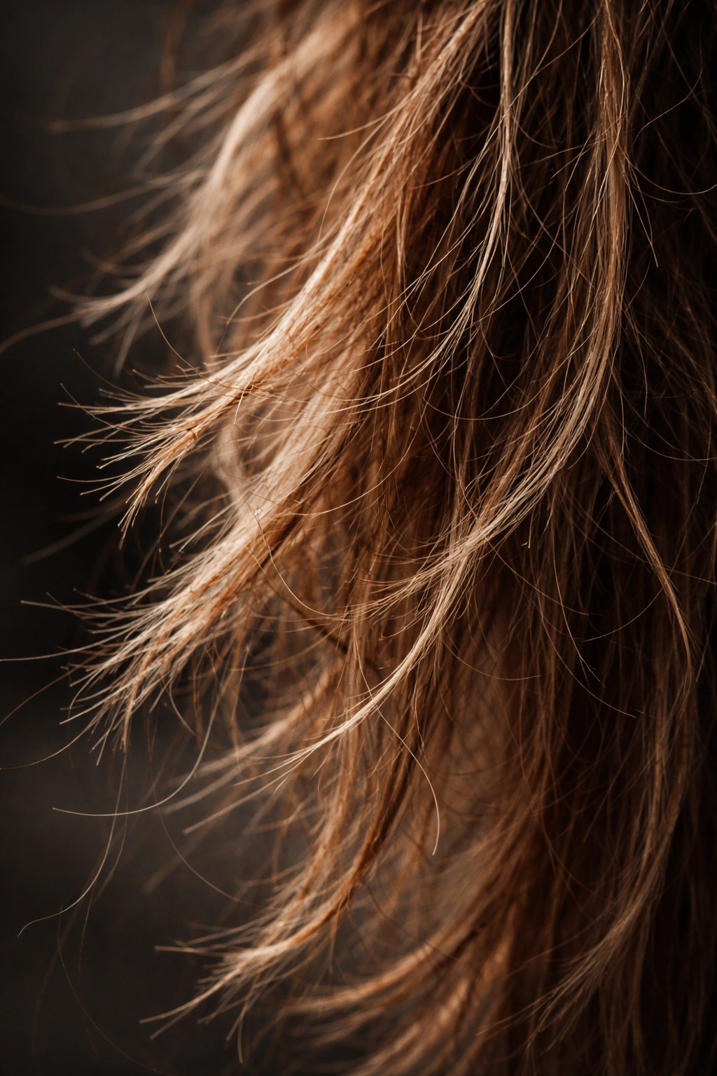 Dry, damaged hair with frizz and split ends highlighting sulfate-related issues.