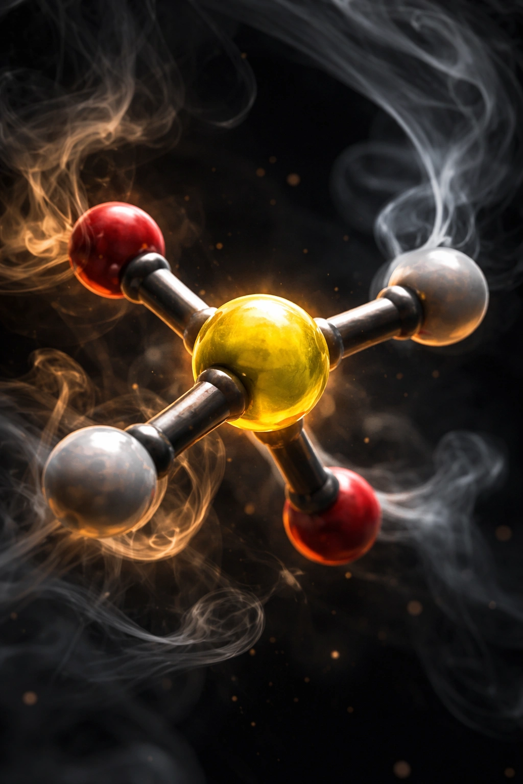 Molecular model highlighting sulfur atom for sulfur compounds responsible for bad smells