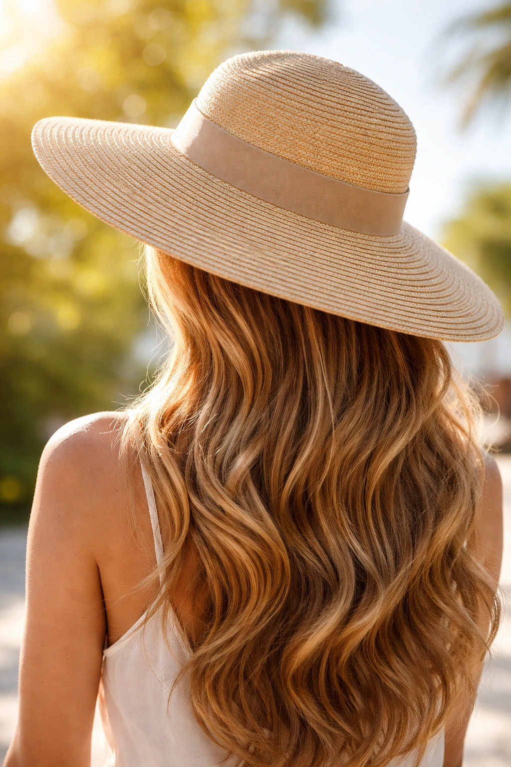 Wide-brim hat on a hair silhouette under sun light.