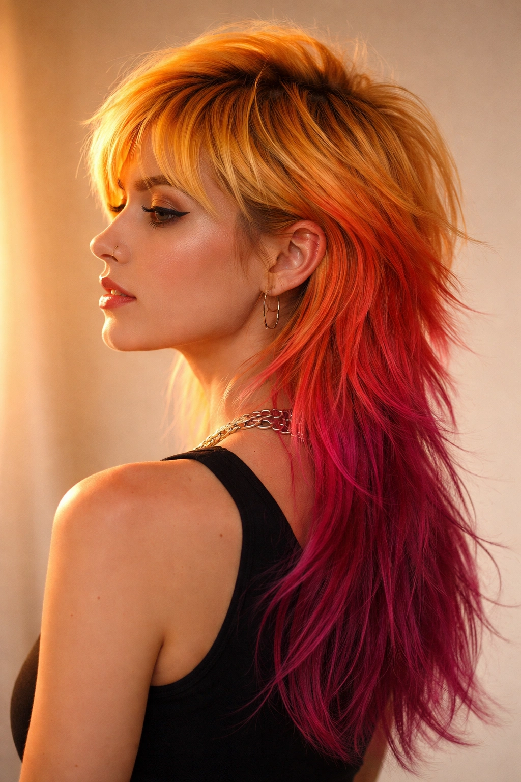 12 Colorful Mullet Haircuts To Inspire Your Next Cut 4 Mullet with sunset gradient from yellow to magenta