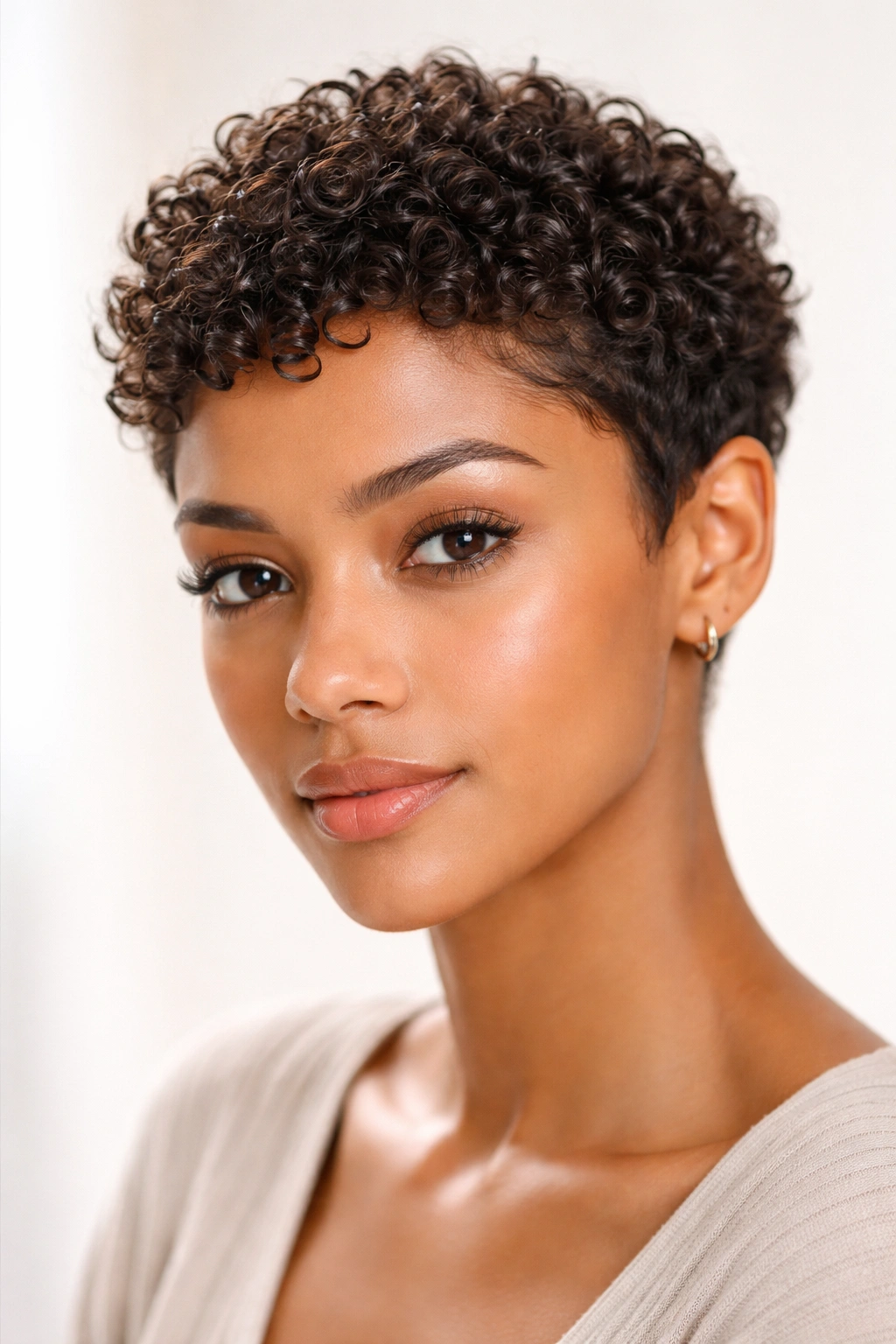 Close-up of an ultra-short curly crop showing tight springy curls