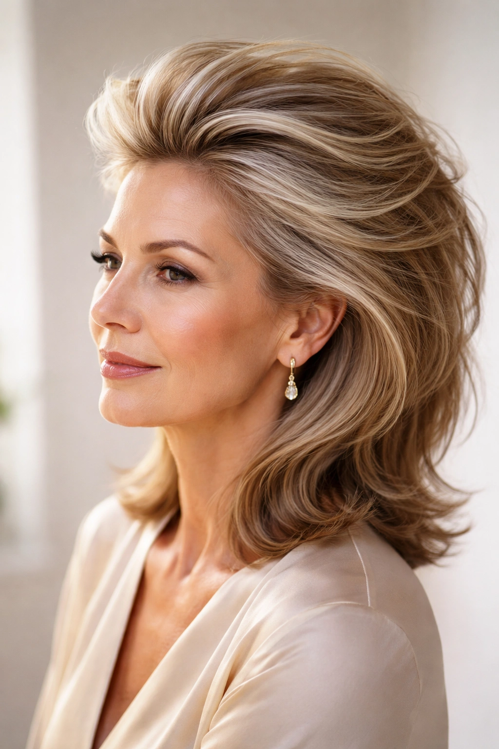 20 Volume Boosting Hairstyles For Older Women 10 Hair swept back with height at the crown in a sleek, voluminous style.