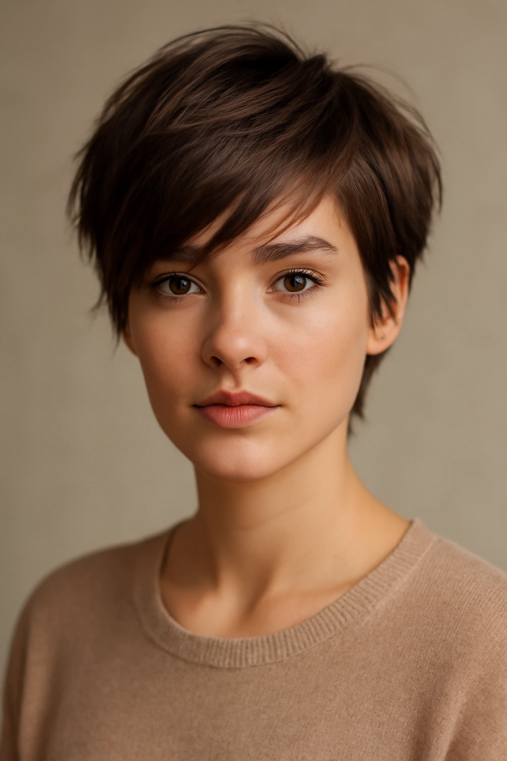 12 Short Haircuts Shaped For A Diamond Face 12 Swept bangs with short layers hairstyle featuring angled bangs across the forehead