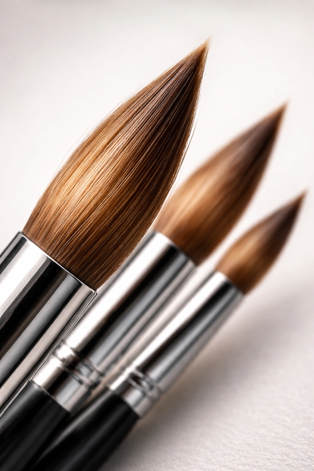 Macro shot of synthetic brush tips showing conical shape