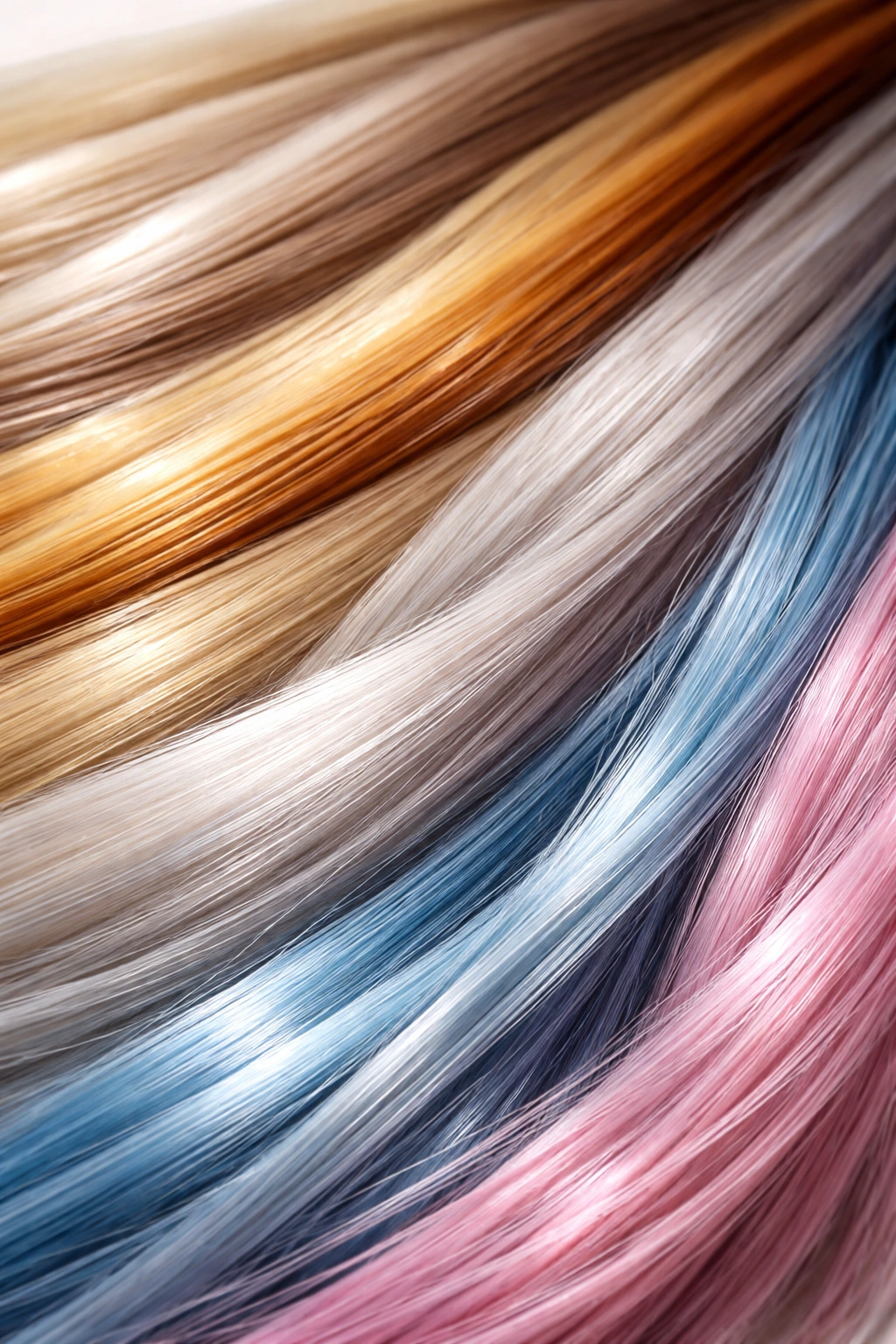 Close-up of synthetic hair fibers with plastic-like sheen on a neutral background
