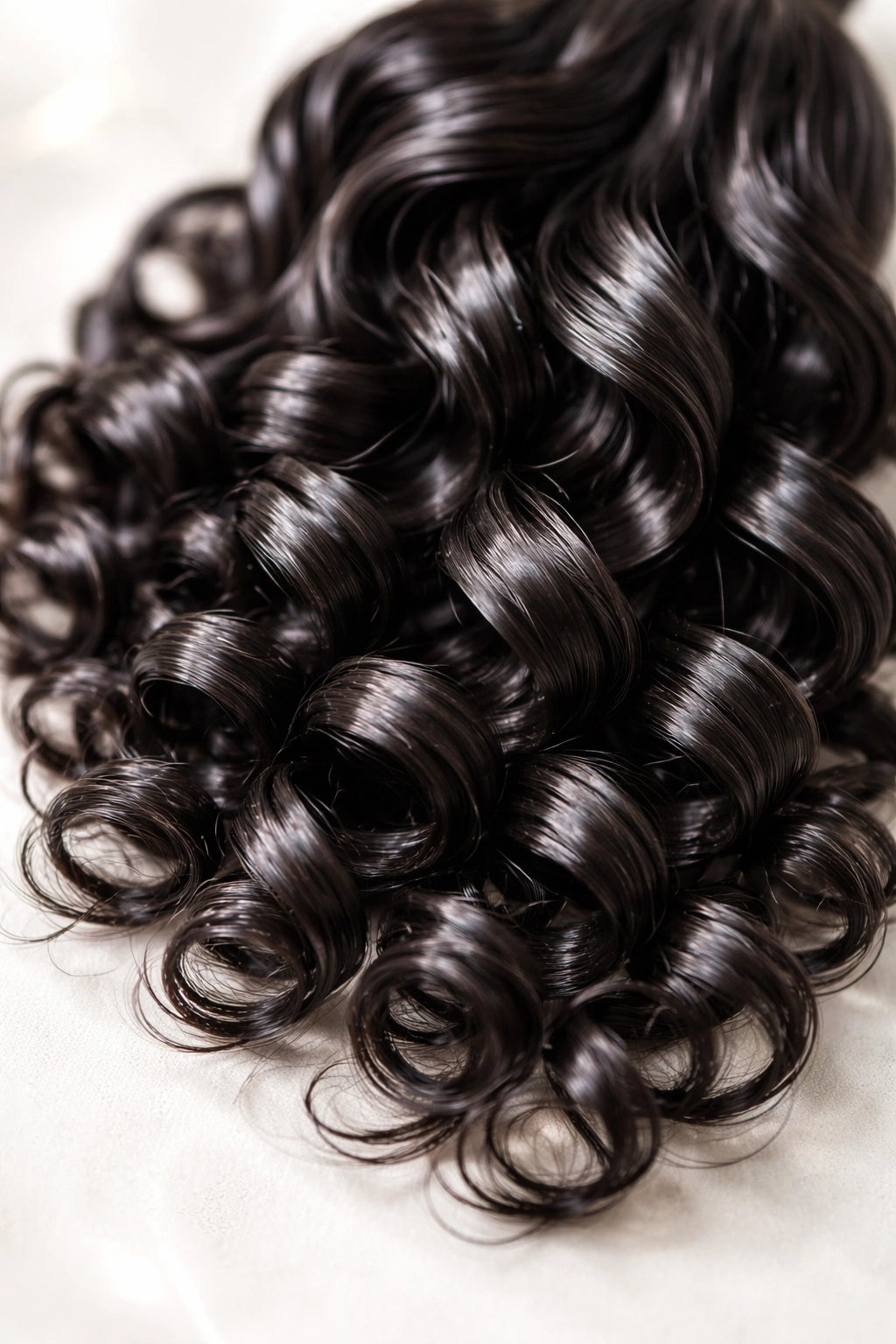 Curly synthetic braiding hair with defined curls showing memory of shape
