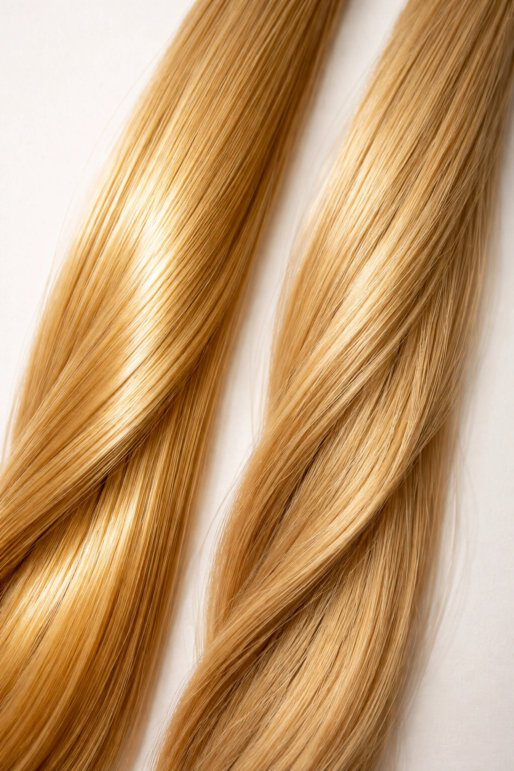 Close-up comparison of two synthetic hair fibers showing texture differences between regular and heat-resistant types