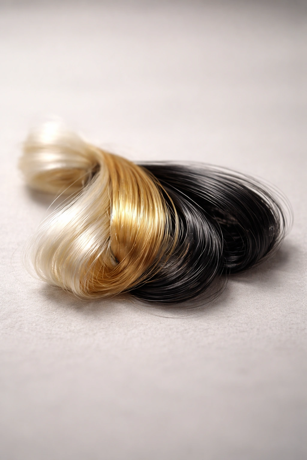 Close-up of glossy synthetic hair fibers illustrating final considerations of fake hair materials