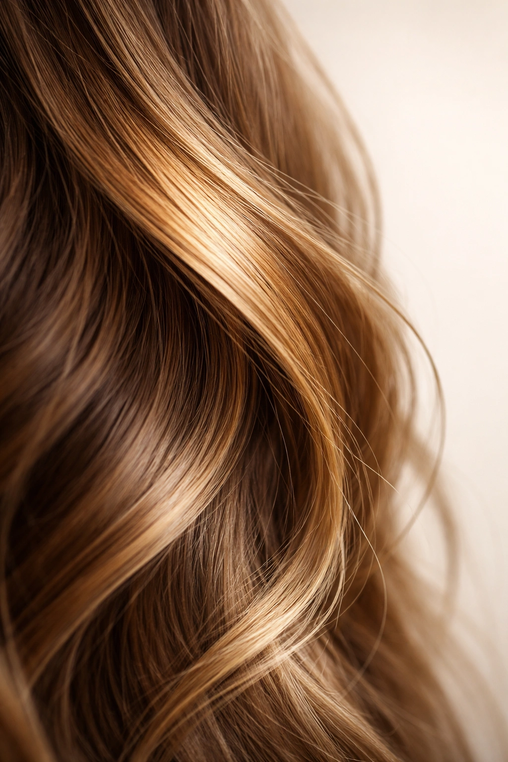 Close-up hair strand with subtle highlight in neutral light