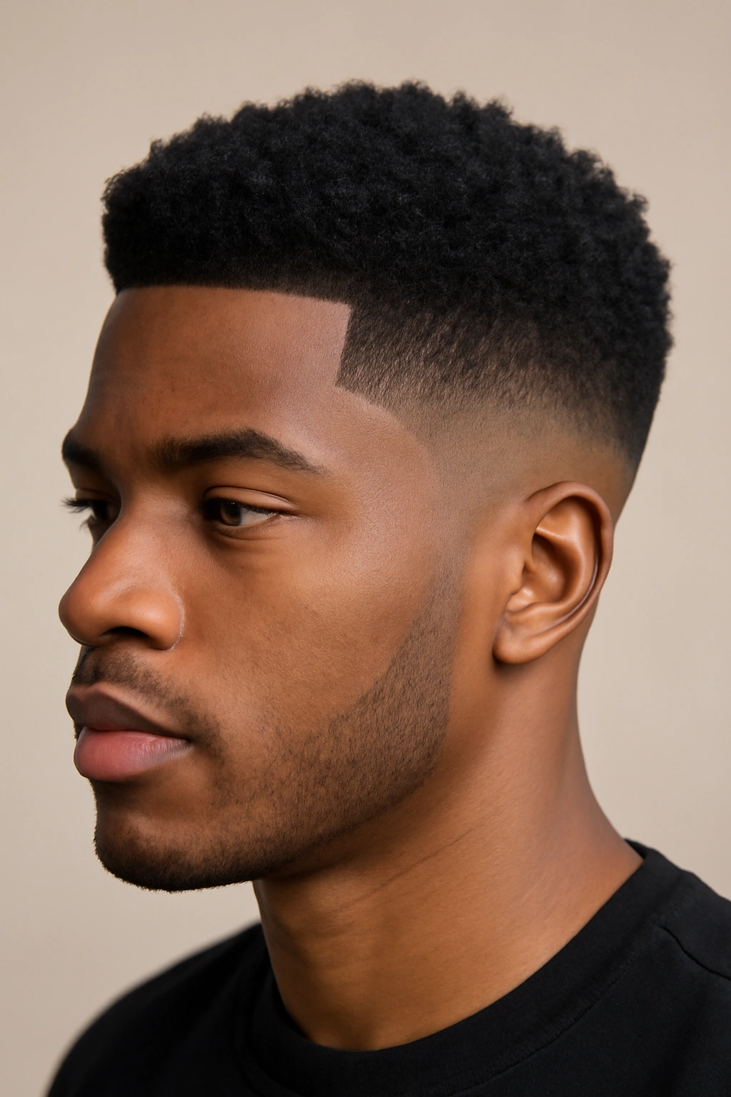 12 Short Relaxed Hairstyles Black Women Will Love 8 Close-up of a head with a taper fade and crisp edge lines along hairline