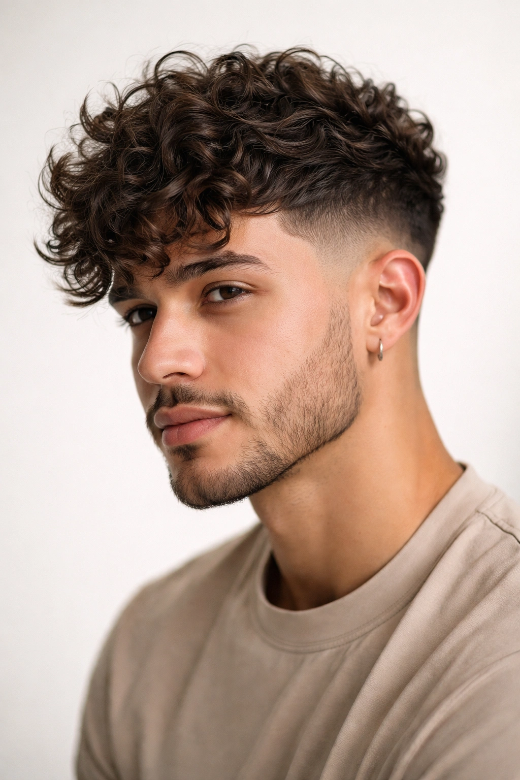 Portrait of a model with taper fade and top layers