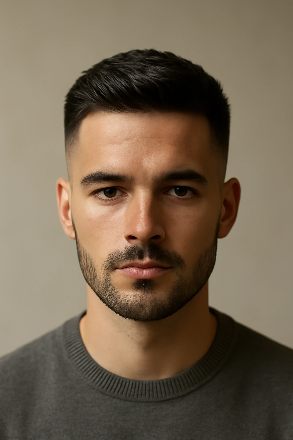 20 Men's Haircuts Matched to Face Shape and Hair Type 8 Portrait of a man with a taper fade and longer top, seamless blend