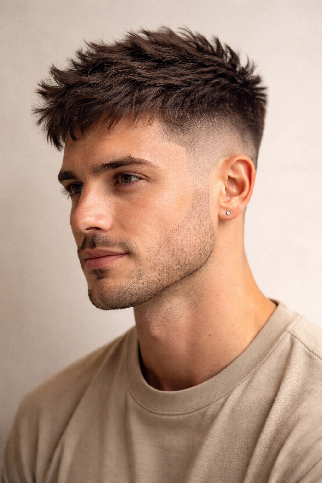 Taper fade with textured top and short sides.