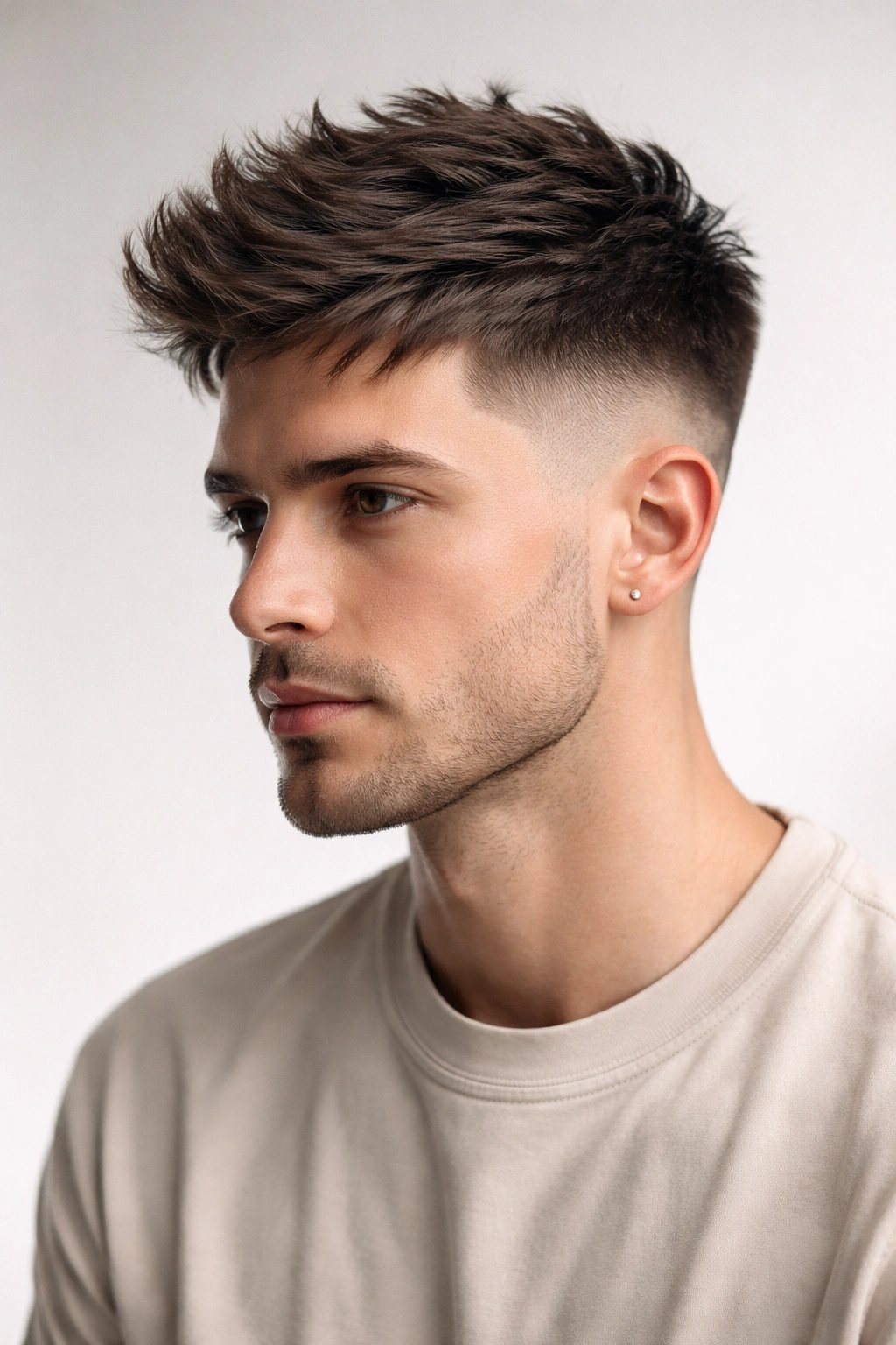 Taper fade with textured top showing crown texture