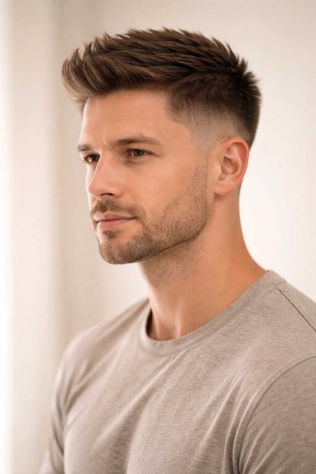 Head-and-shoulders showing taper fade with length on top