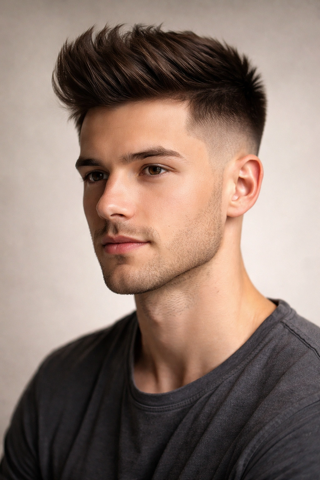 10 Short Haircuts That Work With A Small Forehead 6 Taper fade with length on top hairstyle showing skin fade and long crown
