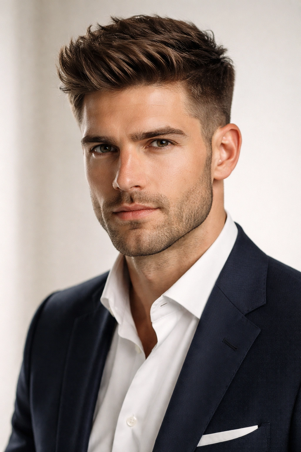 Tapered haircut with a longer textured top