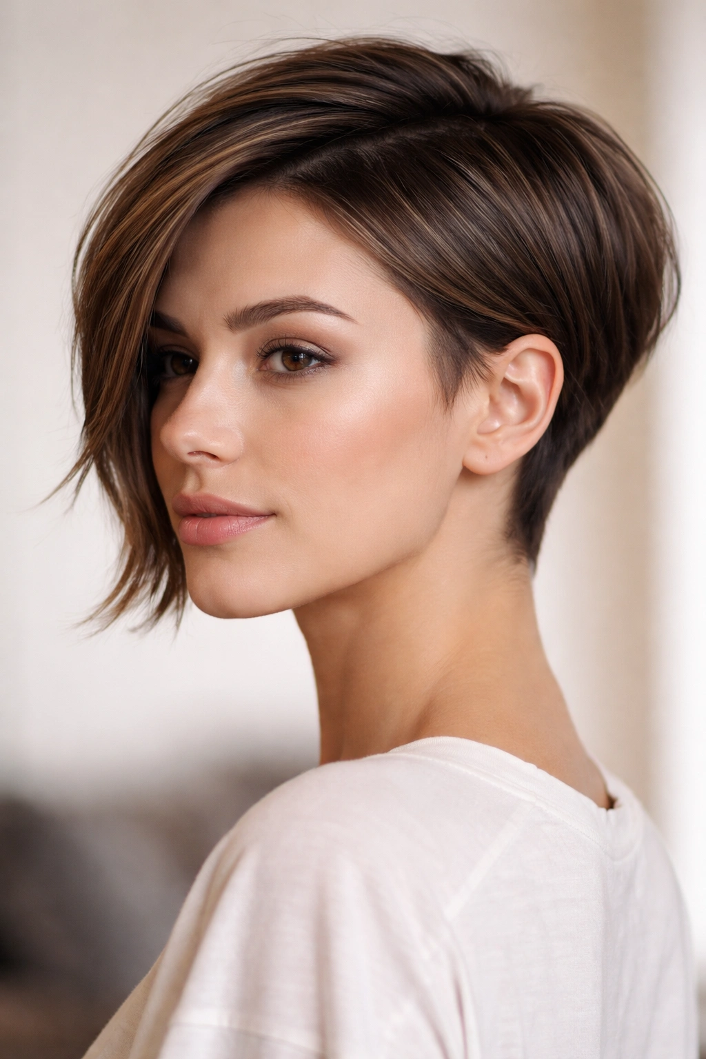Close-up of The Tapered Back with Longer Front hairstyle showing a tapered nape and longer face-framing front pieces