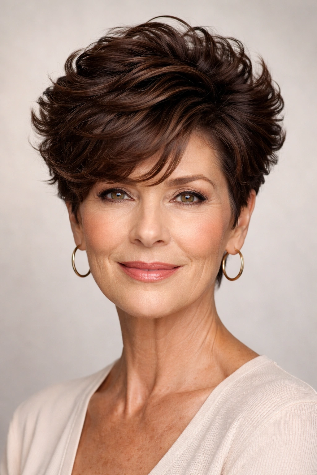 Tapered wavy crop with espresso brown color showing crown volume