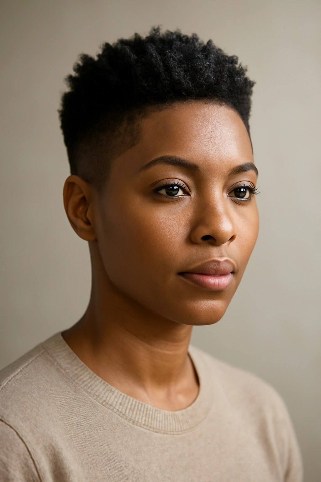 20 Short Haircut Ideas Every Black Woman Should Save 3 Portrait of a person with a tapered cut featuring blended sides and longer top