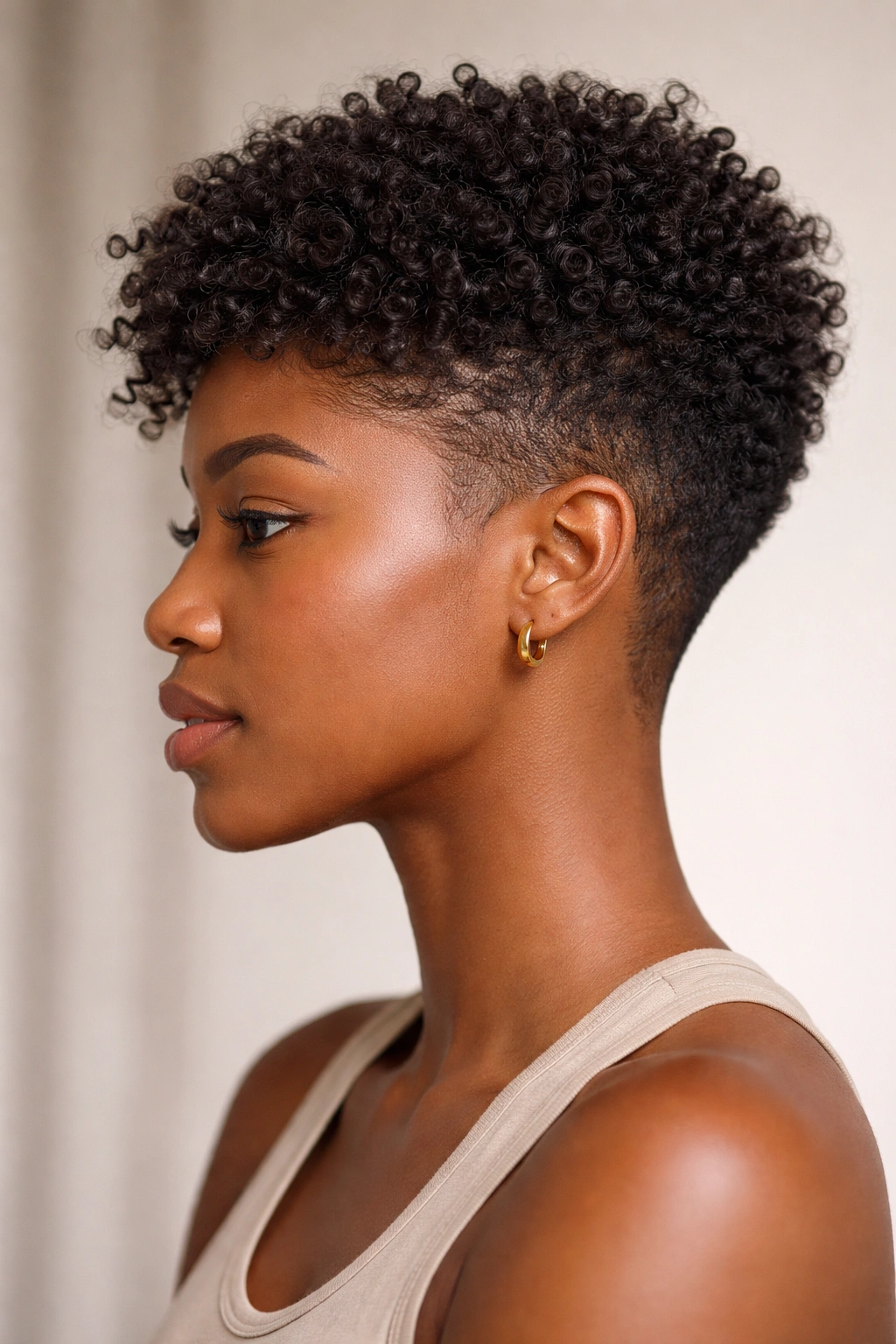 12 Haircuts For Coily Hair That Hold Their Shape 1 Close-up of a person’s coily hair showing textured tapered cut with defined sides and voluminous top