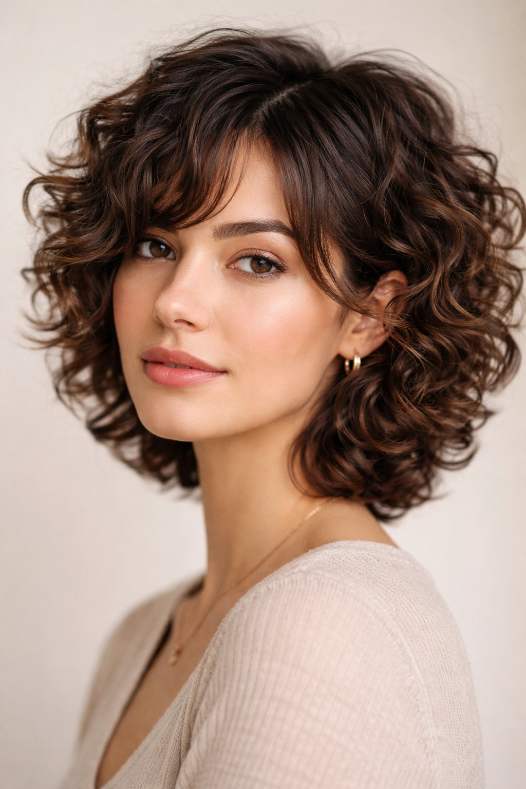 10 Curly Layered Short Cuts With Tons Of Bounce 4 Face-framing tapered cut with inward-angled layers around the face
