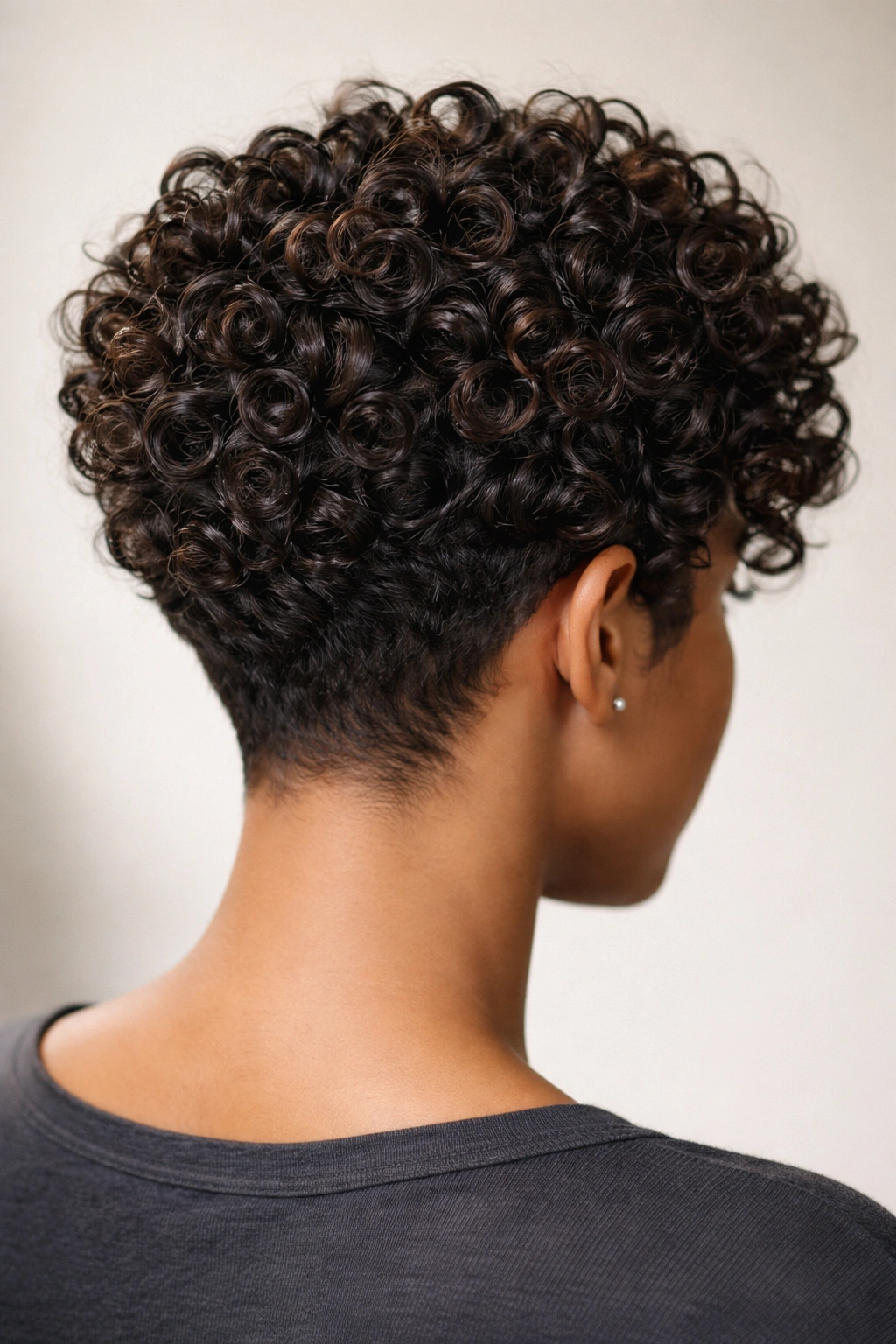 Back view of tapered cut with defined curl pattern