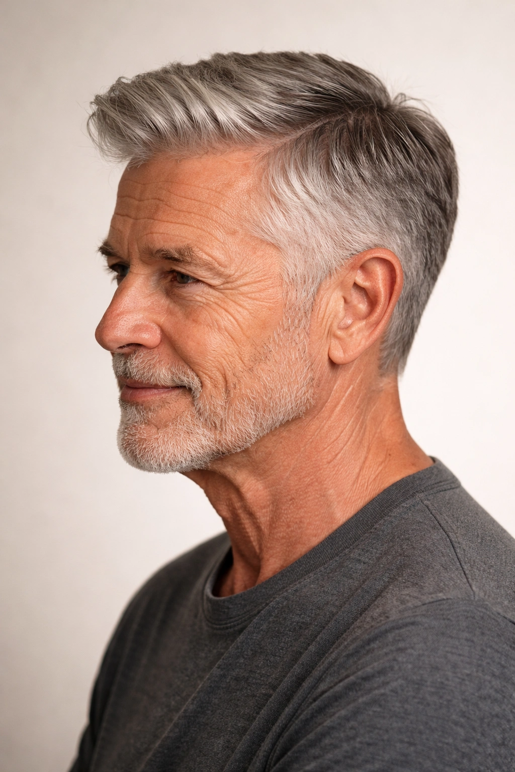 Older man with tapered cut showing gradual length from top to neck.