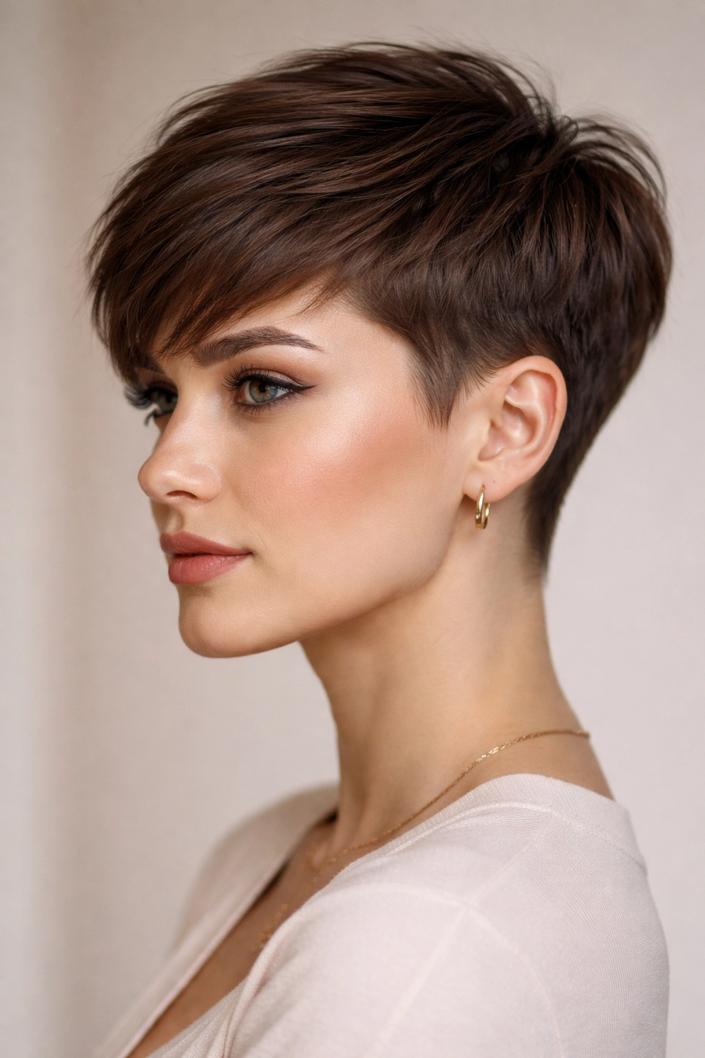30 Short Haircuts That Flatter Almost Every Woman 14 Close-up portrait of a tapered cut hairstyle showing longer top and shorter sides