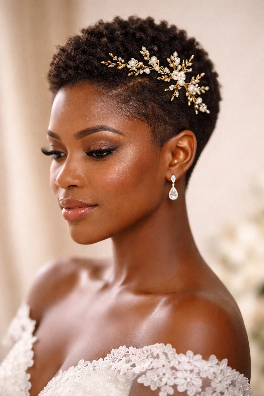 Bride with soft tapered cut and ornamental pins