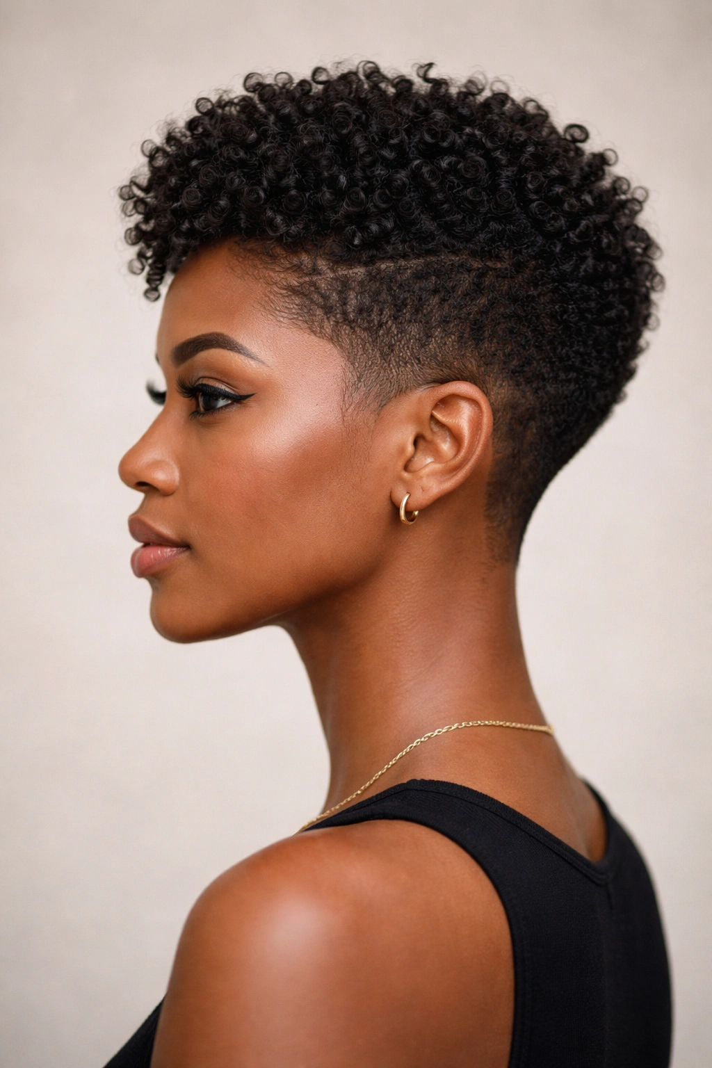 Profile of a person with a tapered cut showing longer top and faded sides