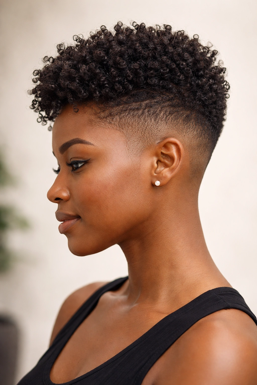 Side view of a tapered fade with top curls