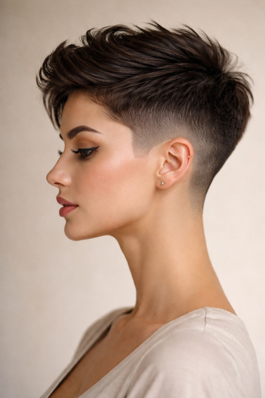 20 Very Short Haircuts That Still Look Feminine 5 Tapered fade with longer crown for feminine silhouette.