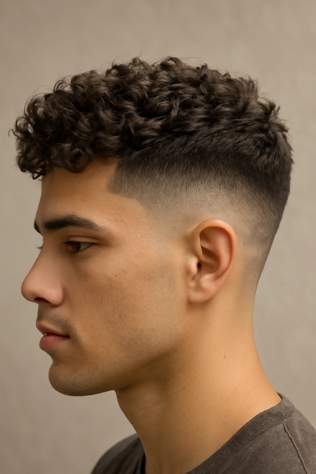 25 Short Hairstyles That Will Instantly Upgrade Your Look 14 Close-up of tapered fade with textured curls on top