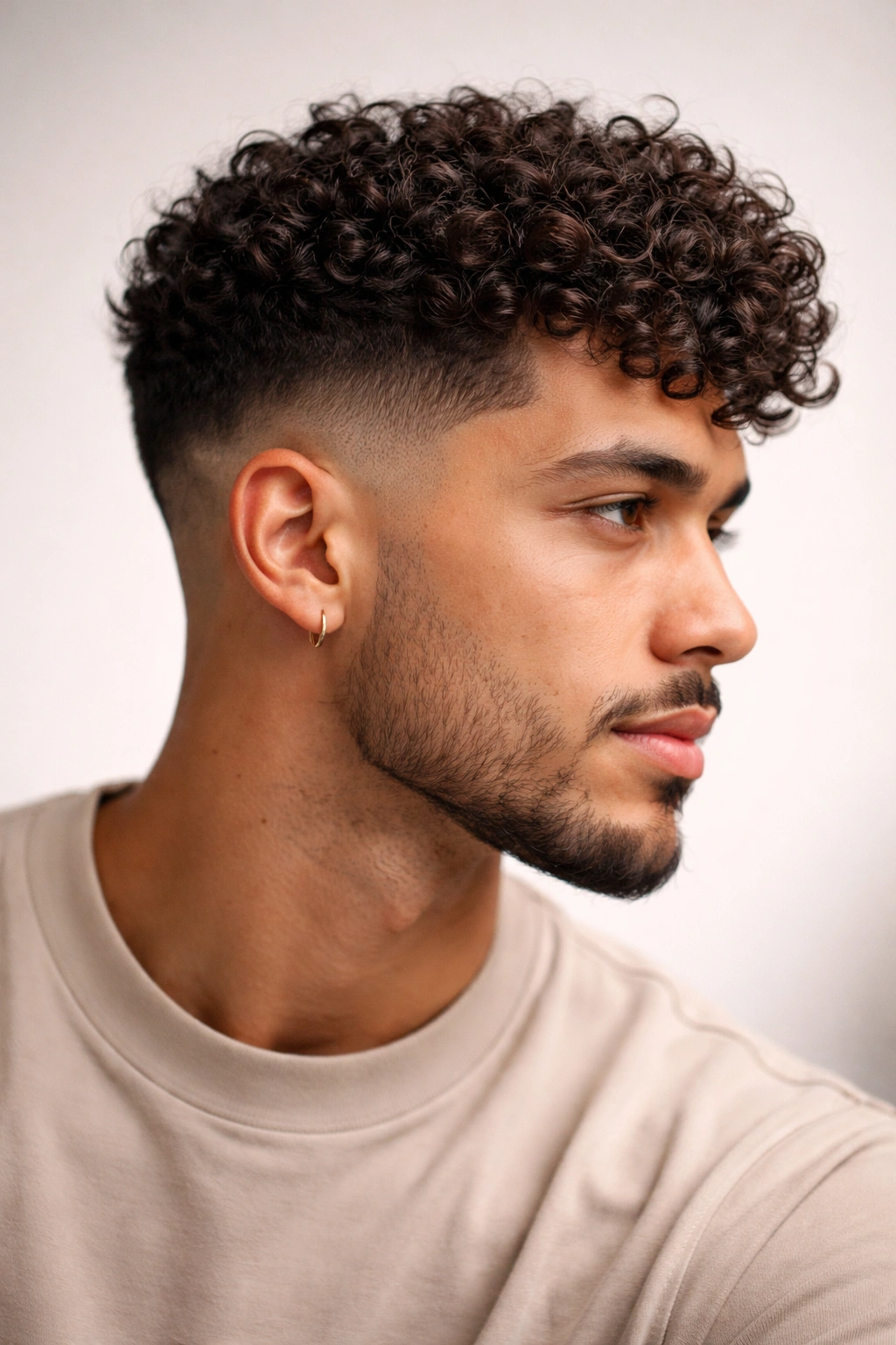 10 Curly Crop Haircuts For A Fresh Bold Look 2 Portrait of curly hair with a tapered fade and textured top.