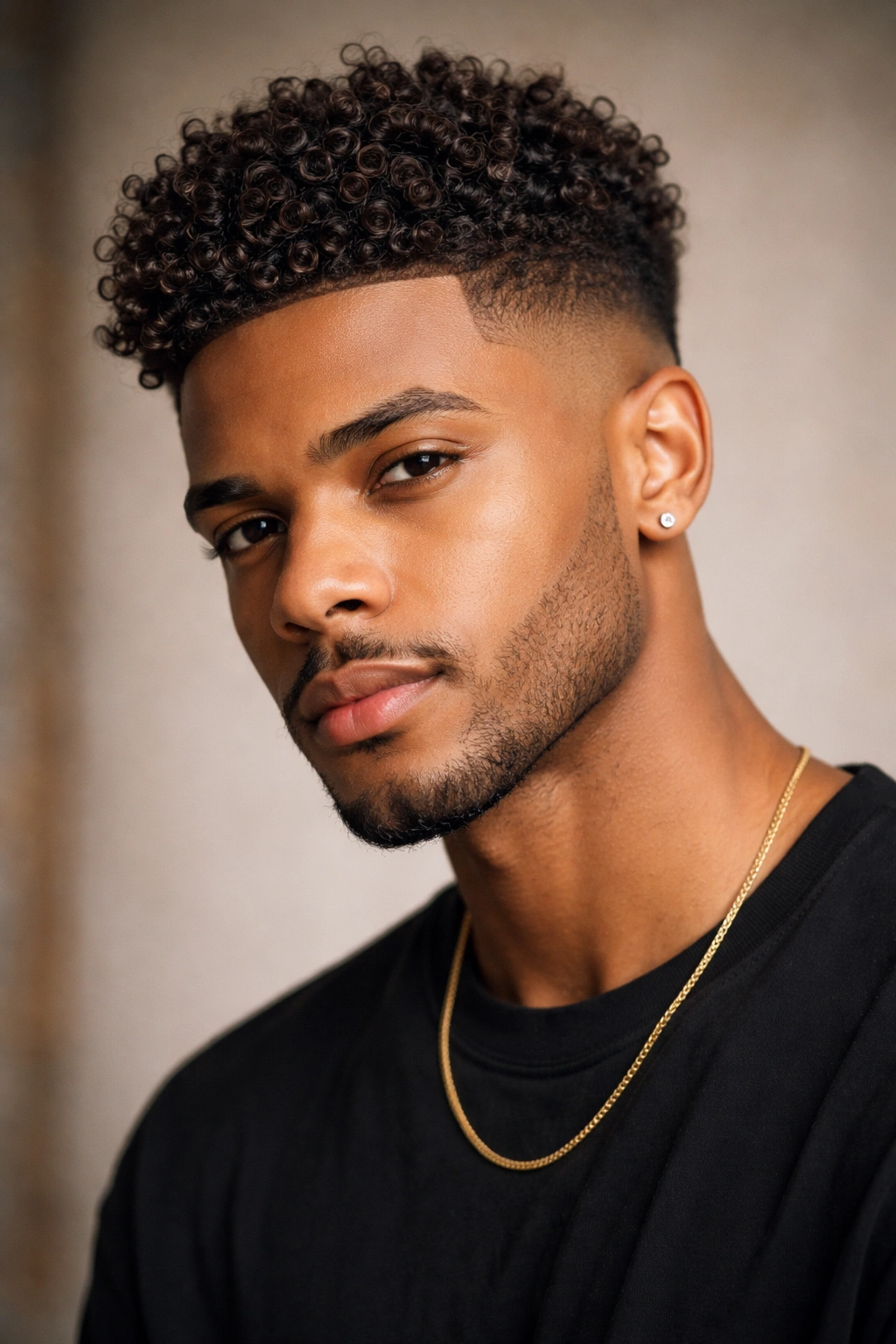 20 Short Curly Haircuts That Look Incredible 6 Curly top with a tapered fade featuring defined curls on top.