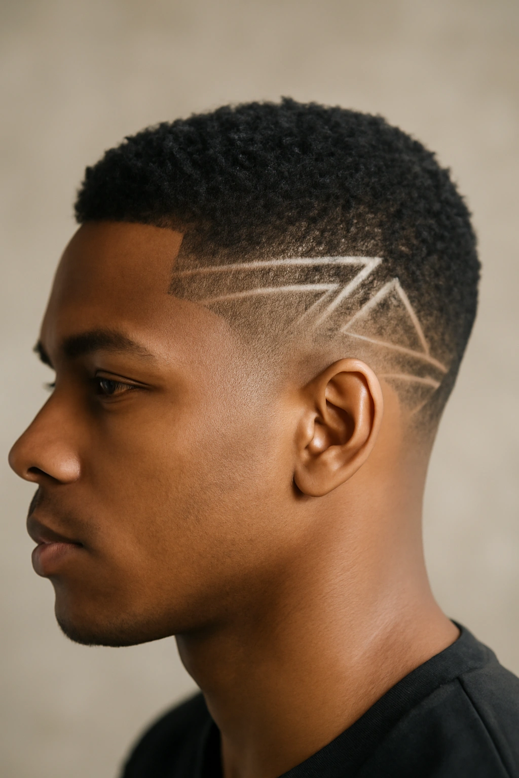 10 Short Hair Wedding Styles Black Brides Will Love 1 Close-up of tapered fade with geometric side patterns, wedding-ready hairstyle