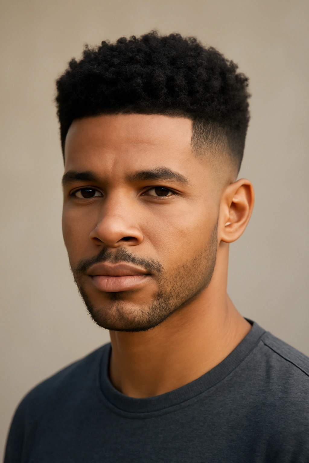 15 Wash and Go Haircuts That Need Almost No Effort 7 Close-up portrait of a tapered fade haircut on a head and shoulders in a neutral studio.